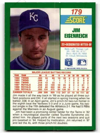 1990 Score Jim Eisenreich Baseball Card #179