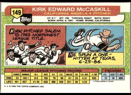 1989 Topps Kirk Edward McCaskill Baseball Card #149