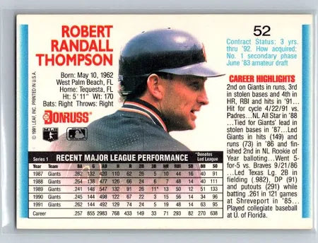1992 Donruss Robert Randall Thompson Baseball Card #52