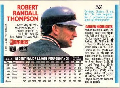 1992 Donruss Robert Randall Thompson Baseball Card #52