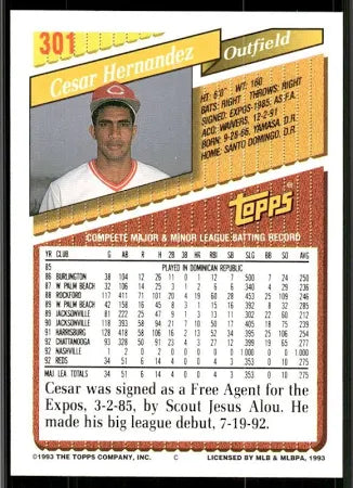1993 Topps Cesar Hernandez Baseball Card #301