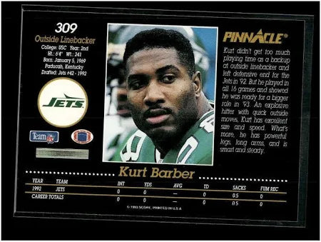 1993 Score Kurt Barber Football Card #309