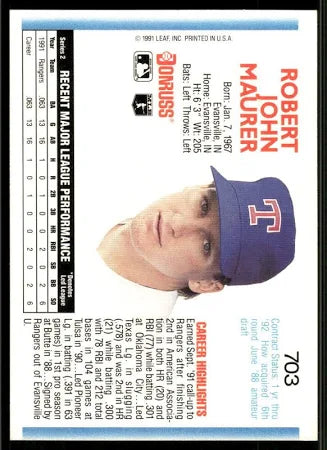 1992 Donruss Robert John Maurer Baseball Card #703