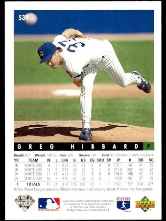 1993 Upper Deck Greg Hibbard Baseball Card #539
