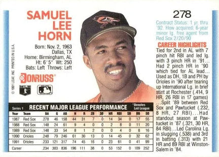 1992 Donruss Samuel Lee Horn Baseball Card #278
