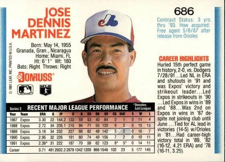 1992 Donruss Jose Dennis Martinez Baseball Card #686