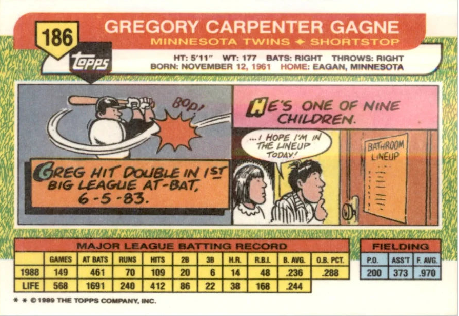 1989 Topps Gregory Carpenter Gagne Baseball Card #186