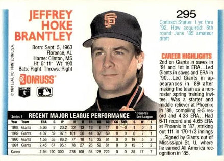 1992 Donruss Jeffrey Hoke Brantley Baseball Card #295
