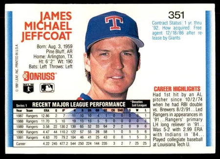 1992 Donruss James Michael Jeffcoat Baseball Card #351