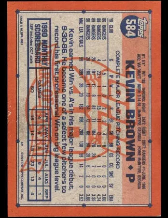 1991 Topps Kevin Brown Baseball Card #584