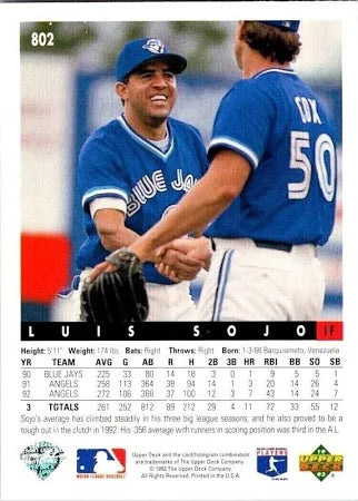 1993 Upper Deck Luis Sojo Baseball Card #802