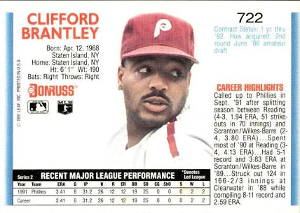 1992 Donruss Clifford Brantley Baseball Card #722
