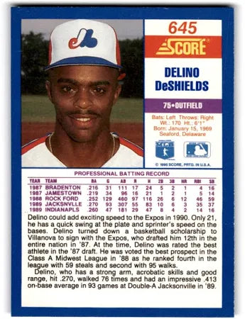 1990 Score Delino DeShields Baseball Card #645