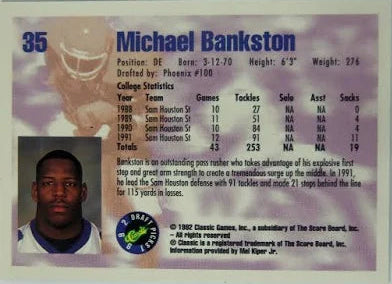 1992 Classic Draft Picks Michael Bankston Football Card #35