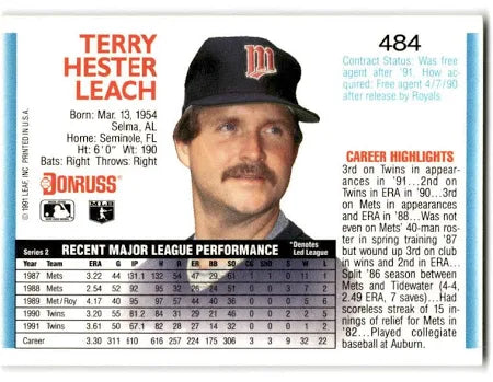 1992 Donruss Terry Hester Leach Baseball Card #484