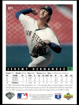 1993 Upper Deck Jeremy Hernandez Baseball Card #811