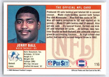 1989 NFL Pro Set Jerry Ball Football Card #116