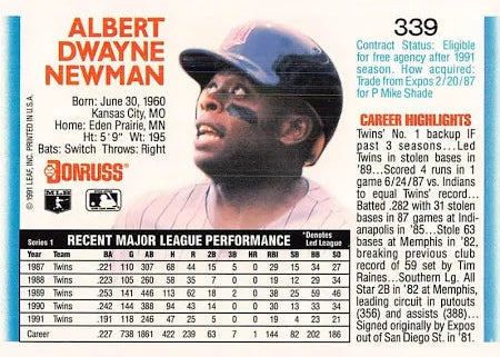 1992 Donruss Albert Dwayne Newman Baseball Card #339