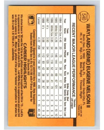 1989 Donruss Wayland (Gene) Eugene Nelson II Baseball Card #540
