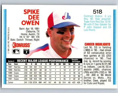 1992 Donruss Spike Dee Owen Baseball Card #518
