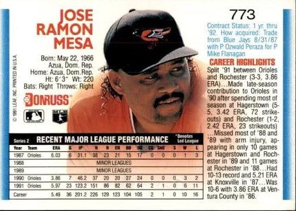 1992 Donruss Jose Ramon Mesa Baseball Card #773