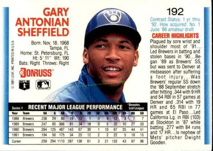 1992 Donruss Gary Antonian Sheffield Baseball Card #192