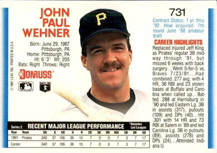 1992 Donruss John Paul Wehner Baseball Card #731