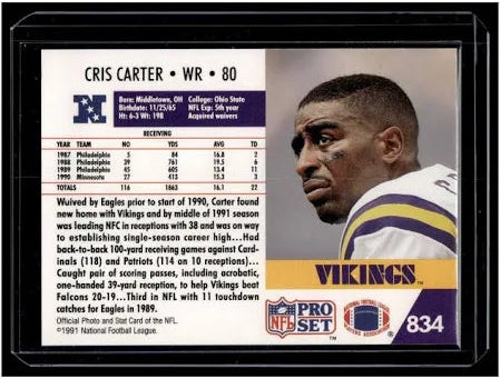 1991 NFL Pro Set Cris Carter Football Card #834