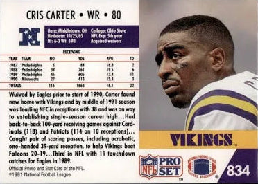 1991 NFL Pro Set Cris Carter Football Card #834