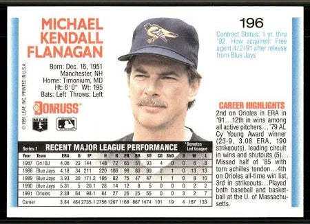1992 Donruss Michael Kendall Flanagan Baseball Card #196
