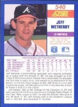 1990 Score Jeff Wetherby Baseball Card #540