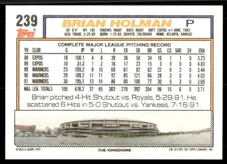 1992 Topps Brian Holman Baseball Card #239