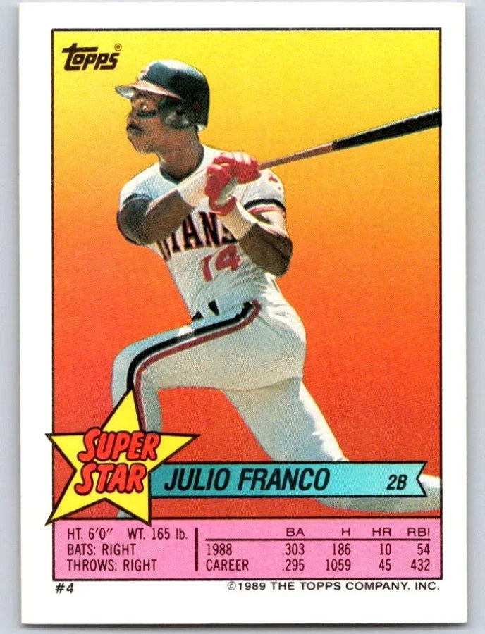 1989 Topps Super Star Stickers Julio Franco Baseball Card #4