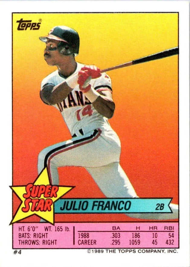 1989 Topps Super Star Stickers Julio Franco Baseball Card #4