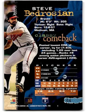 1994 Topps Stadium Club Steve Bedrosian Baseball Card #64