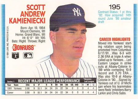 1992 Donruss Scott Andrew Kamieniecki Baseball Card #195