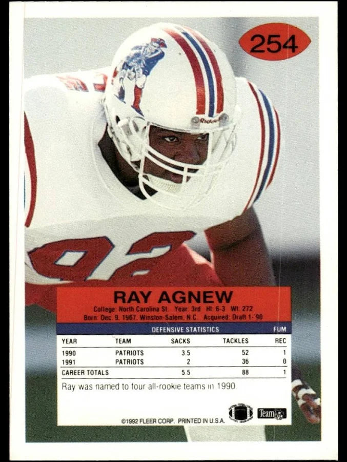 1992 Fleer Ray Agnew Football Card #254