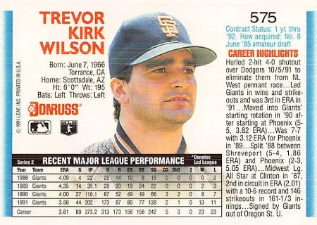1992 Donruss Trevor Kirk Wilson Baseball Card #575