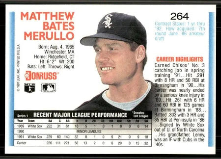 1992 Donruss Matthew Bates Merullo Baseball Card #264