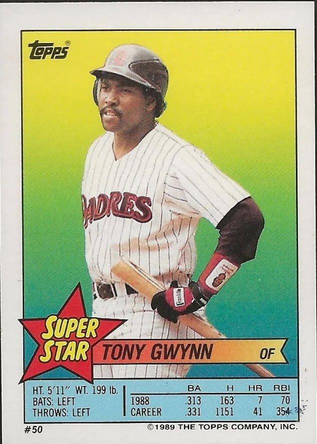 1989 Topps Super Star Sticker Tony Gwynn Baseball Card #50