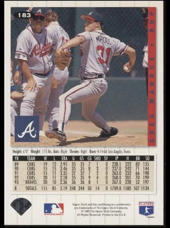 1993 Upper Deck Collectors Choice Greg Maddux Baseball Card #183