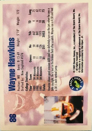 1992 Classic Draft Picks Wayne Hawkins Football Card #86