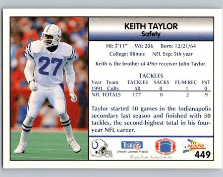 1992 Pacific Keith Taylor Football Card #449