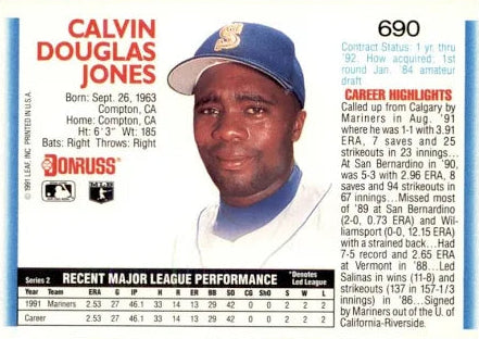 1992 Donruss Calvin Douglas Jones Baseball Card #690