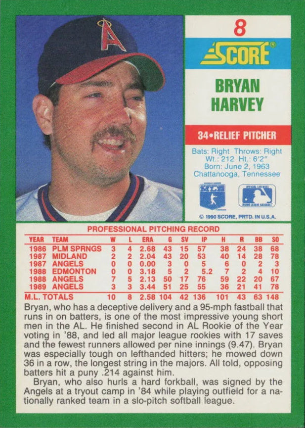 1990 Score Bryan Harvey Baseball Card #8