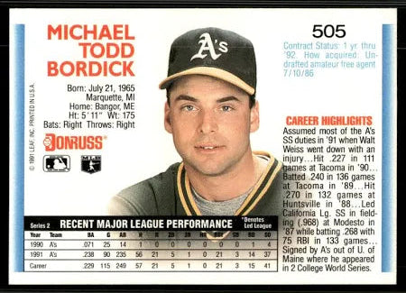 1992 Donruss Michael Todd Bordick Baseball Card #505