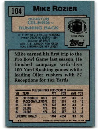 1988 Topps Mike Rozier Football Card #104