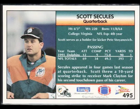 1992 Pacific Scott Secules Football Card #495