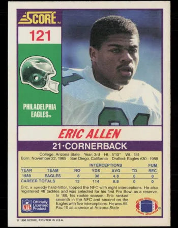 1990 Score Eric Allen Football Card #121