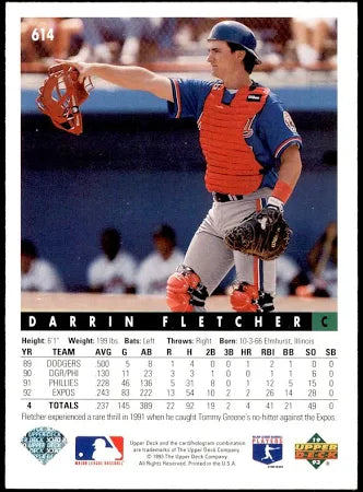 1993 Upper Deck Darrin Fletcher Baseball Card #614